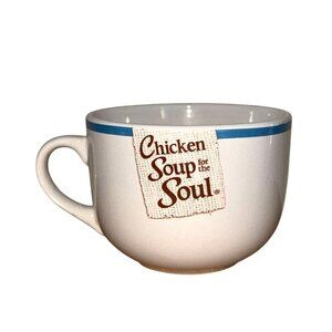 Chicken Soup For The Soul Ceramic Mug 3" Tall Blue Rim White Cup Made In China